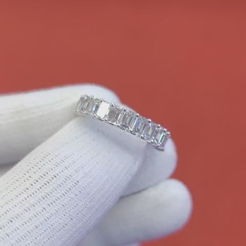 Emerald Lab Grown Diamond Ring 14K White Gold Women, DEF VVS CVD Diamond Eternity